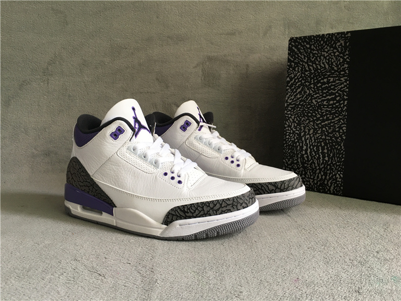 New Air Jordan 3 Dark Iris White Purple Cement Grey Shoes